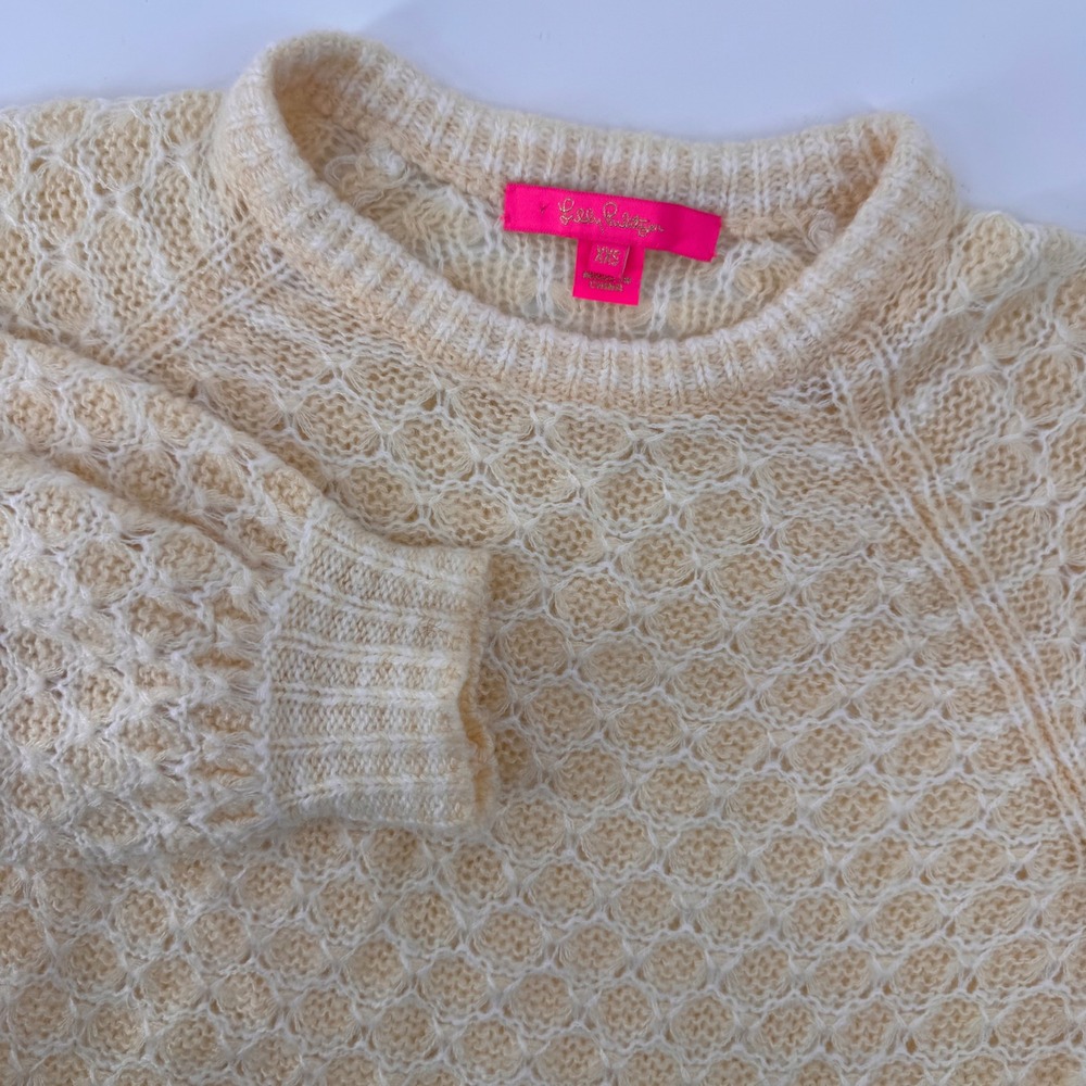 Lilly Pulitzer Corabelle Sweater Womens XXS Cream Honeycomb Knit Crew Pullover